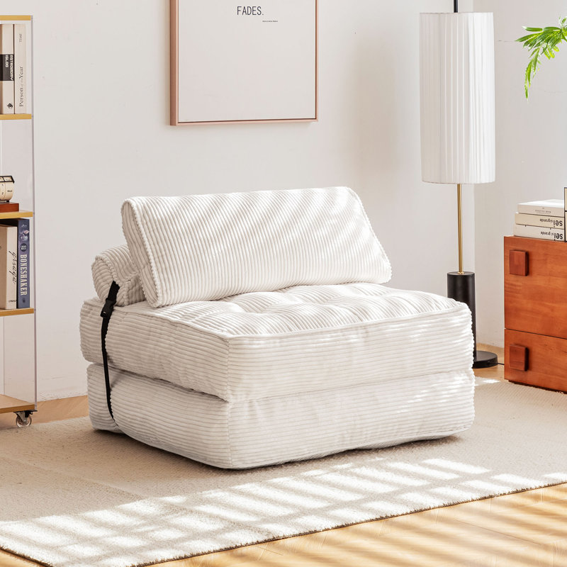 Single Folding Corduroy Convertible Sofa Bed, Foldable Sleeping Chair With Pillow & Back Support,  For Small Spaces