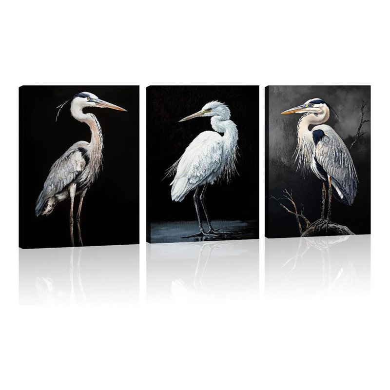 3 pièces d'art mural en toile Heron