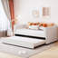 Lit de jour simple rembourré avec dossier ergonomique et gigogne, beige