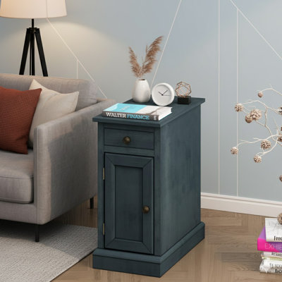 Accent Table, End, Side Table, Antique Blue Solid Wood Veneer, Traditional 11.75 X 21.75 X 24.25 In