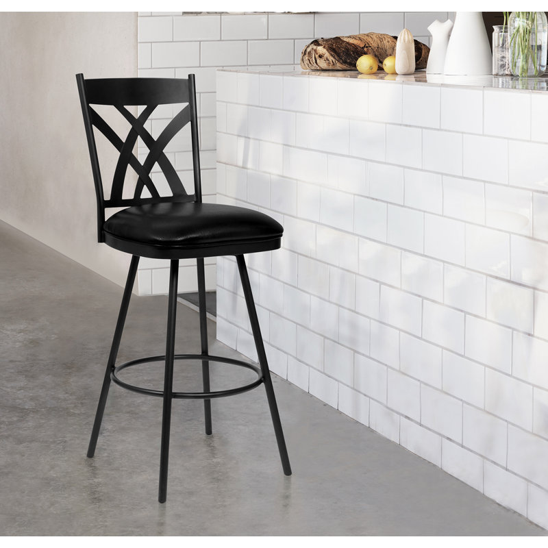 Tabouret de bar pivotant à hauteur de comptoir ou de bar avec repose-pieds Derya, Noir