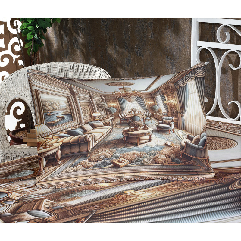 Drap-housse et taie décorative grandiose Ambesonne, gingembre et bleu, Très grand