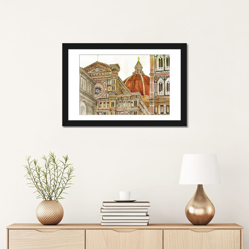 « santa maria del fiore » par maja wronska, impression sur toile, 16" H x 24" W x 1" D, Papier avec cadre noir, Blanc