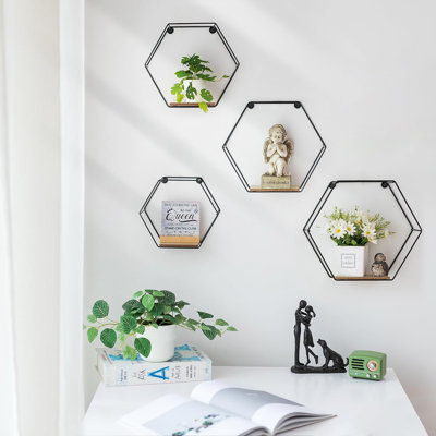 Ensemble de 4 tablettes murales hexagonales noires