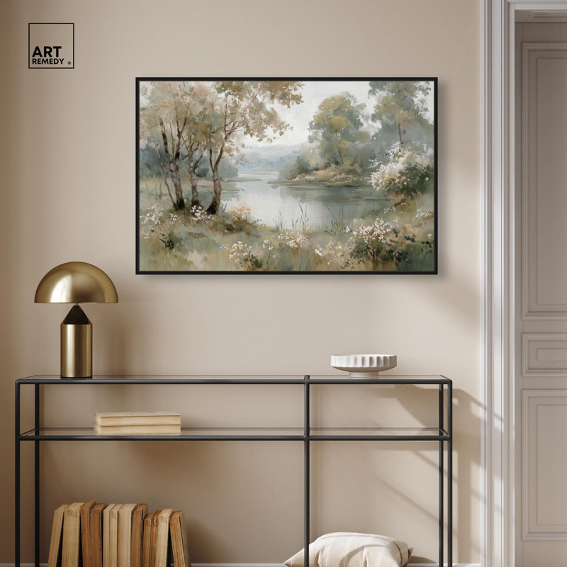 Ethereal Lakeside I Canvas Print Vintage Wall Decor by Art Remedy, Black Frame, 36 x 24, 25" H x 37" W, Black Frame