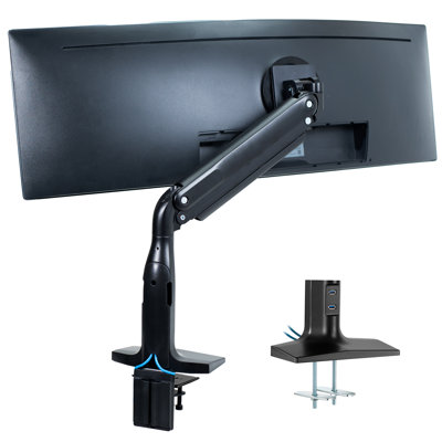 Pneumatic Arm Single Ultra Wide Monitor Desk Mount with USB