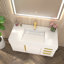 Meuble-lavabo flottant Milana avec lavabo en acrylique renforcé blanc brillant et tiroirs à droite-1214649761