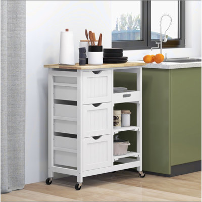 Rolling Kitchen Island Cart, Bar Serving Cart with Drawers