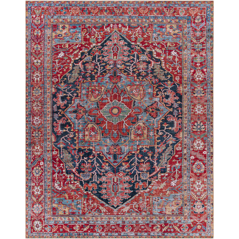 Fleckenstein Oriental Dark Blue/Burgundy/Cream Area Rug, Rectangle 2'3" x 3'9"