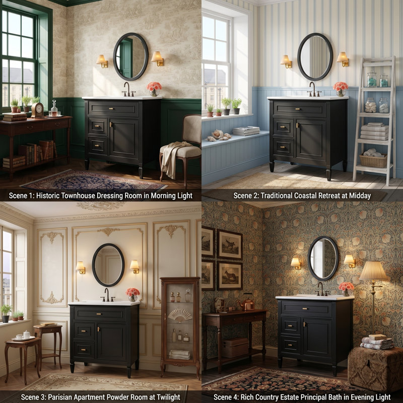 30" Free-Standing Single Bathroom Vanity With Ceramic Sink, Storage Cabinet With Solid Wood Frame & 1 Flip-Out Drawer & 2 Side Drawers