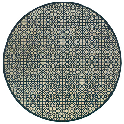 Tapis intérieur / extérieur ivoire / bleu marine Anastasaos