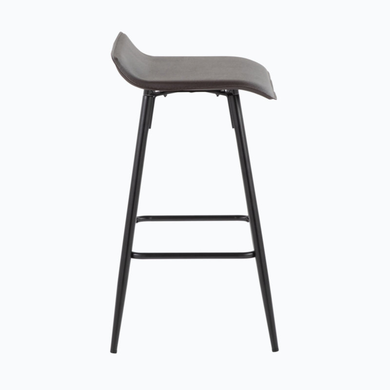 28" Brown Faux Leather and Black Steel Counter Stools, Set of 2