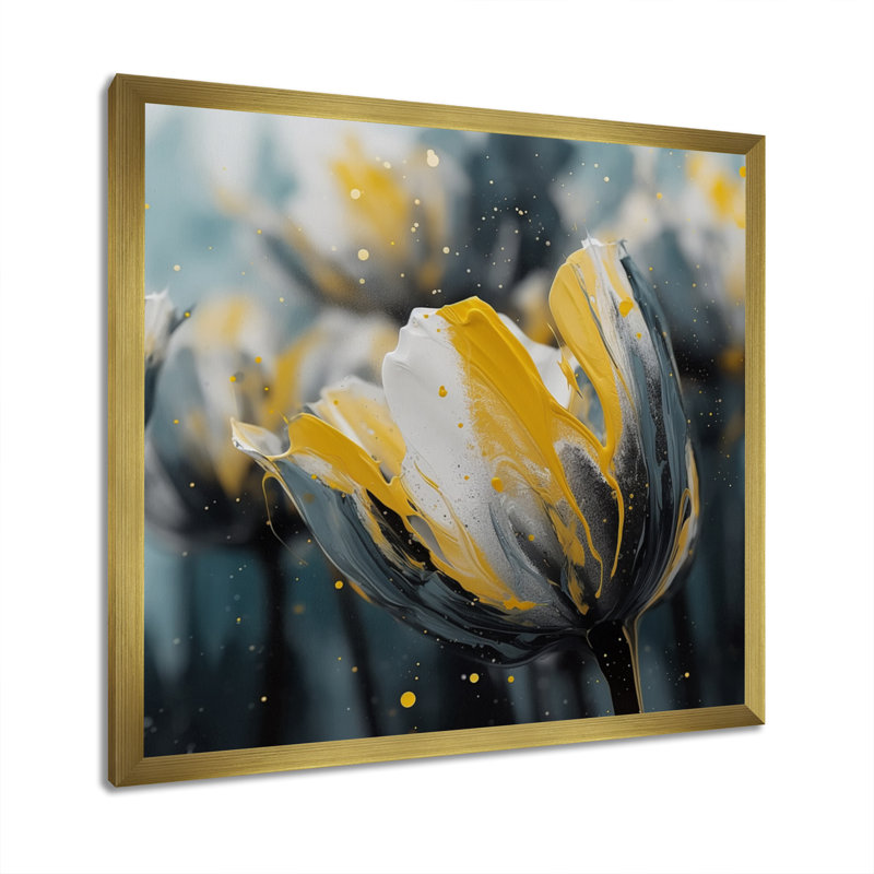 «Grey Tulip Serenity II - Tulip», reproduction d'art murale, H 16 po x l 16 po x P 1 po, Cadre flottant doré