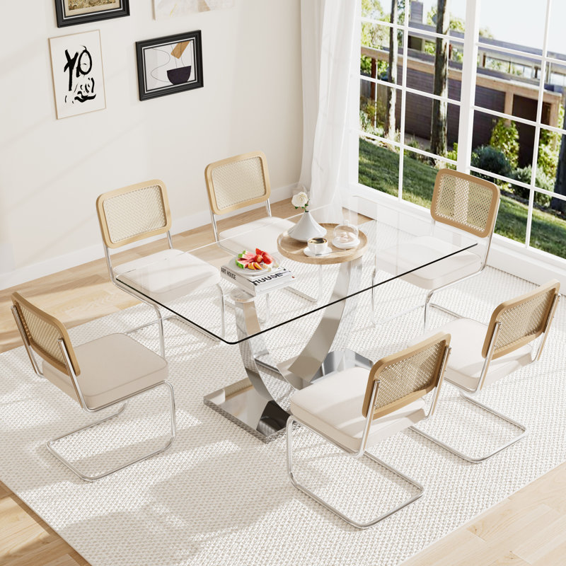 Ensemble de salle à manger 63 po, Beige, 7 Pieces