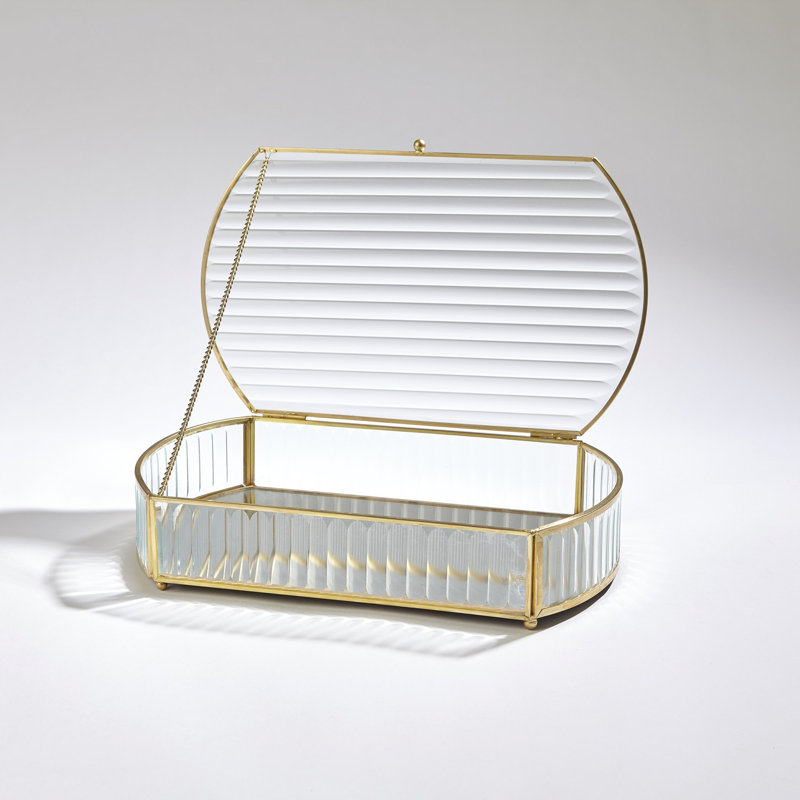 Reeded Glass Oval Box, 2.75" H x 12" W x 7.5" D