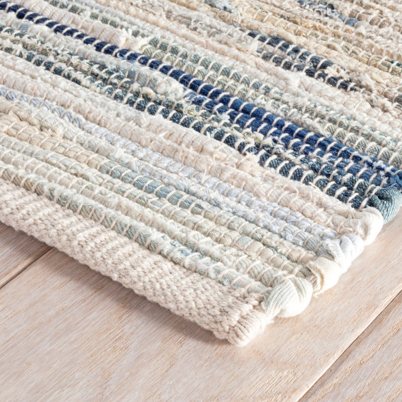 Denim Rag Handwoven Cotton Rug, Rectangle 4' x 6'