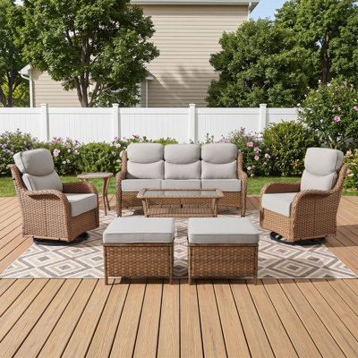 7-Piece Patio Furniture Set With Swivel Glider Chairs, 6-Inch Plush Cushions & Water-Resistant Olefin Fabric
