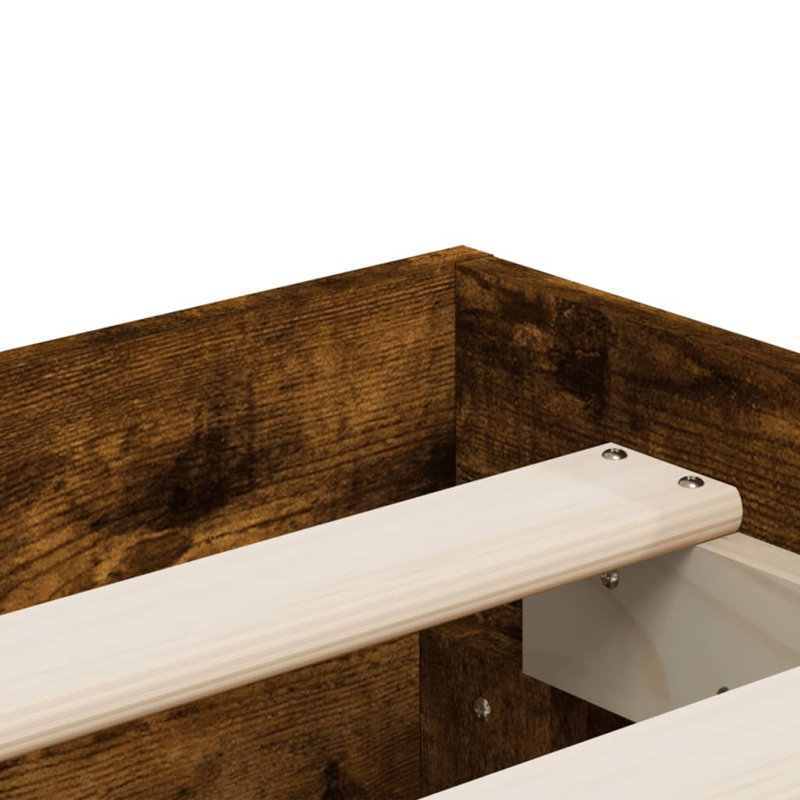 17 Stories Bed Frame With Drawers Double Engineered Wood, Smoked Oak, UK King - 150 x 200 cm