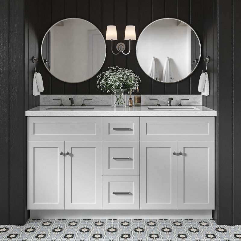 Hamlet 61'' Double Bathroom Vanity with Carrara Marble Top, Gray
