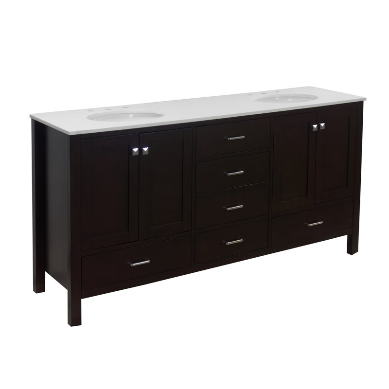 Ensemble de meuble-lavabo double 72 po Claudett, Chocolat, Quartz