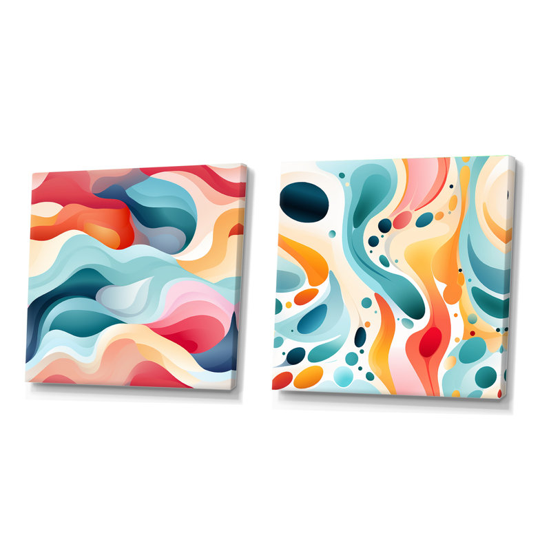 «Soft Color» multicolore, vague de neutralité abstraite - ensemble de collages carrés abstraits, H 30 po x l 61 po