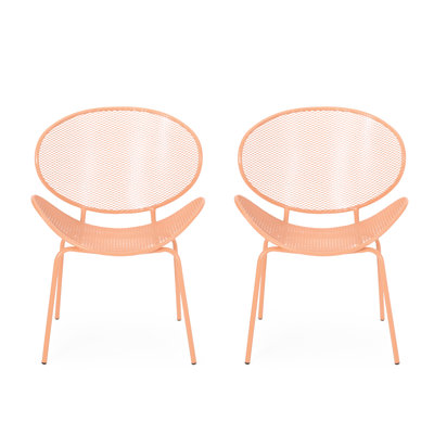 Outdoor Seating  2 , 25.22"W X 34.77"H, Orange, Narrow Stylish Metal Chairs, 25.64"D Orange Color