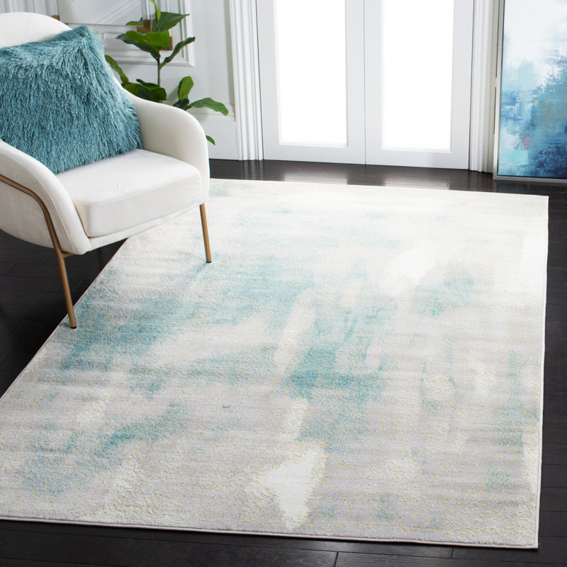 Tapis gris / vert abstrait Mirazo, Rectangle de 6 pi x 9 pi
