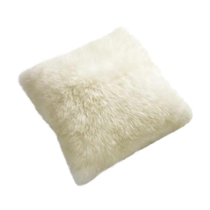 Fibre by Auskin Longwool Sheepskin Square Cushion 24" L Natural Wool Decorative Pillow for Indoor Use, Ivory
