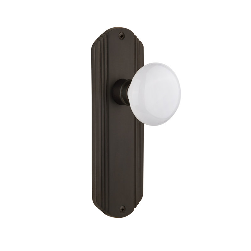 Plaque décorative avec bouton de porte en porcelaine blanche, Bronze frotté à l'huile