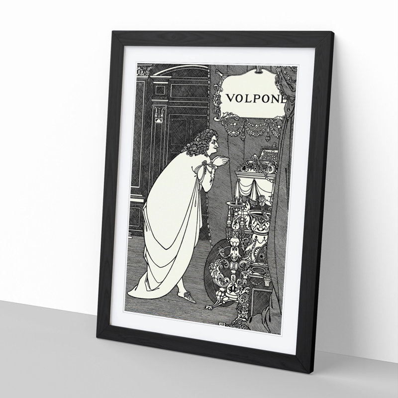 Volpone Adoring His Teasures by Aubrey Beardsley - Picture Frame Painting, Black, 48cm H x 36cm W x 2cm D