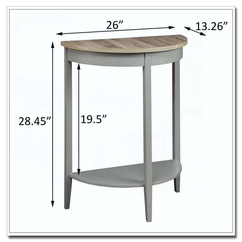 Grey Oak and Grey Half Moon Console Table with Bottom Shelf