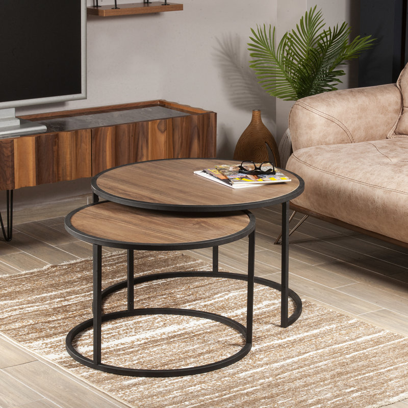 Tan 2 Piece Coffee Table Set, Walnut