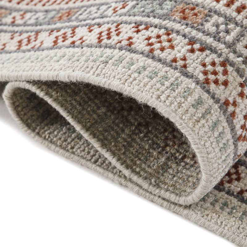 Rectangle Southwestern Hand Knotted Wool/Cotton Area Rug in Ivory/Brown, Rectange 5' x 8'