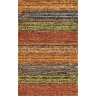 Brushstroke Striped Handmade Tufted Wool Red/Orange/Green Area Rug