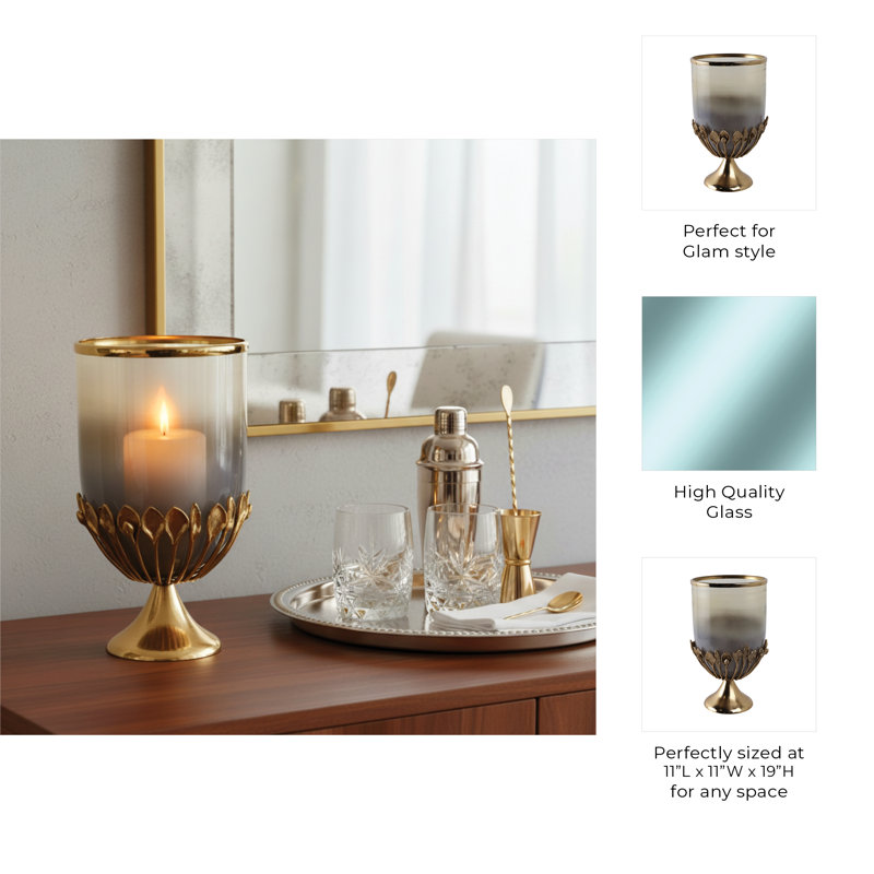 Sagebrook Home Eaves Glass And Metal Hurricane, 19" H x 11" W x 11" D
