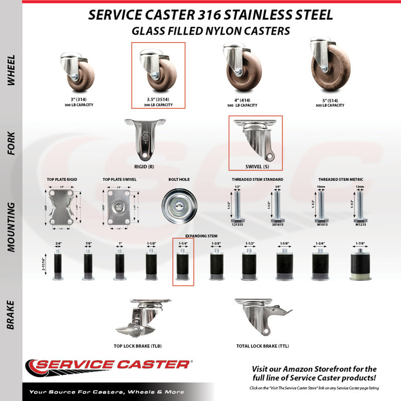 Stem Caster, 3.5" H x 3.5" W