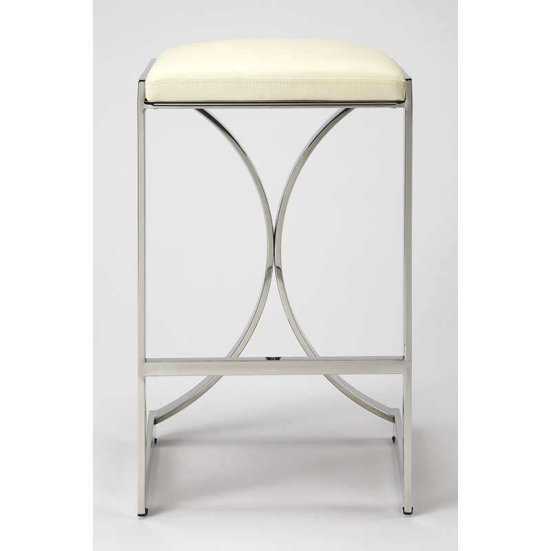 Natalya 24" Bar Stool, Counter Stool (24” Seat Height), Cream, Silver