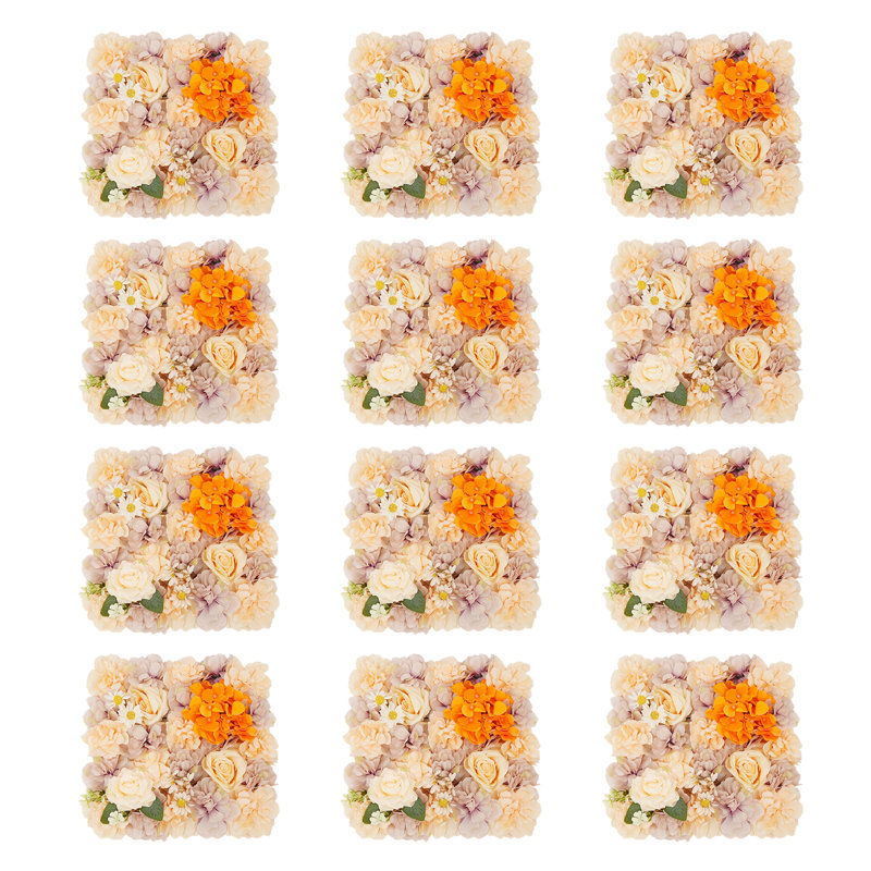 12 panneaux muraux de fleurs artificielles pour décors de fête d'anniversaire de mariage, Autumn Warm Tones