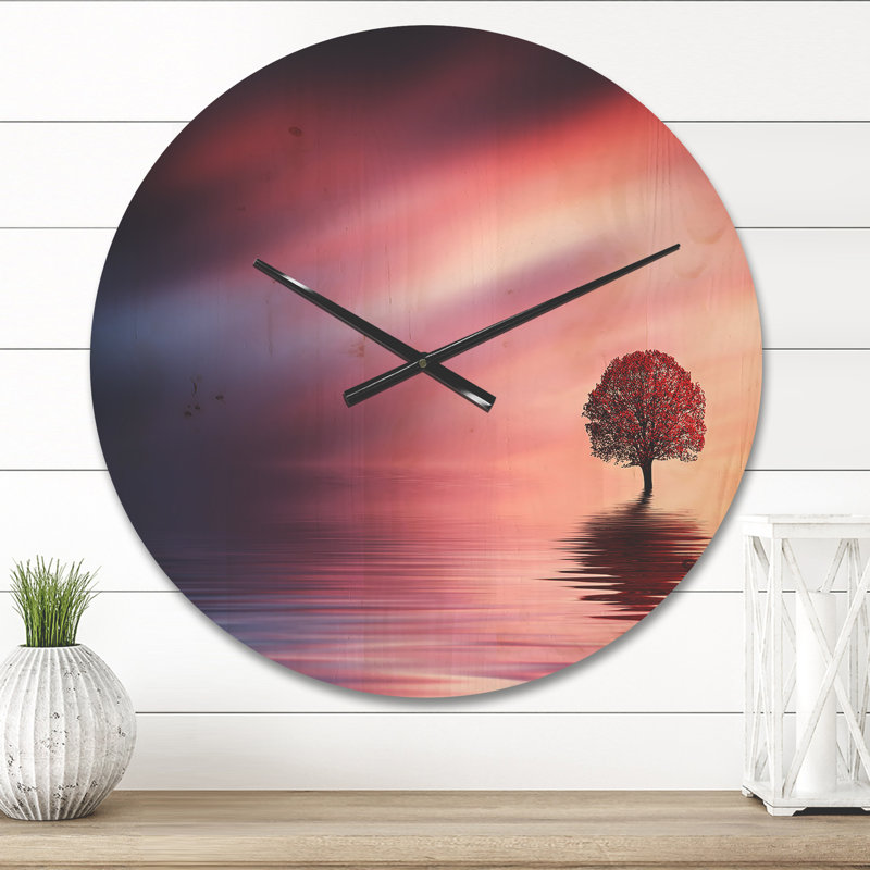 Horloge murale étonnant arbre solitaire avec oiseaux, Moyen