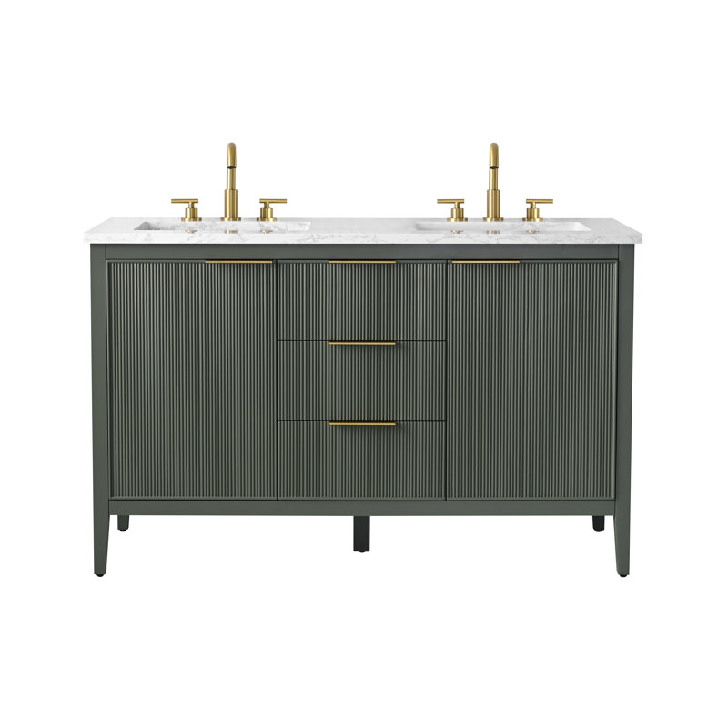 Emma 54" W Double Vanity, Vintage Green/Brushed Bronze