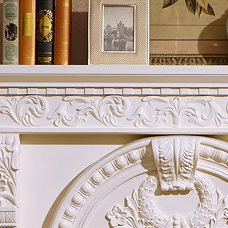 Modern simple retro carved fireplace, White, 50" H x 70.86" W x 12.99" D
