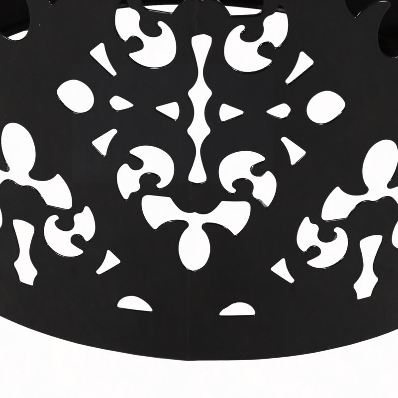 Table d'appoint, table de bout cylindrique, tables d'appoint en fer thermolaqué, table à motif floral, Black, 1