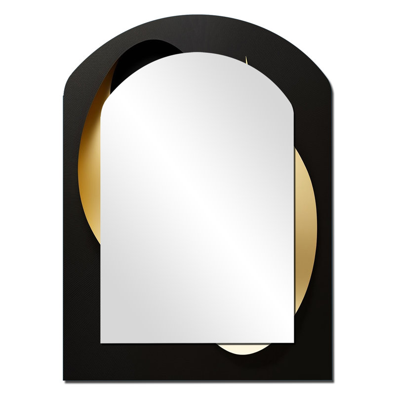 Golden Droplets On Black - Geometric Irregular Shape Unique Mirror, Black Asymmetrical Large Wall Mirror, Printed Metal Art