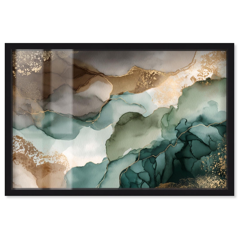 «Golden Estuary I Shadowbox Print», art mural abstrait par Art Remedy, H 25 po x l 37 po, Noir