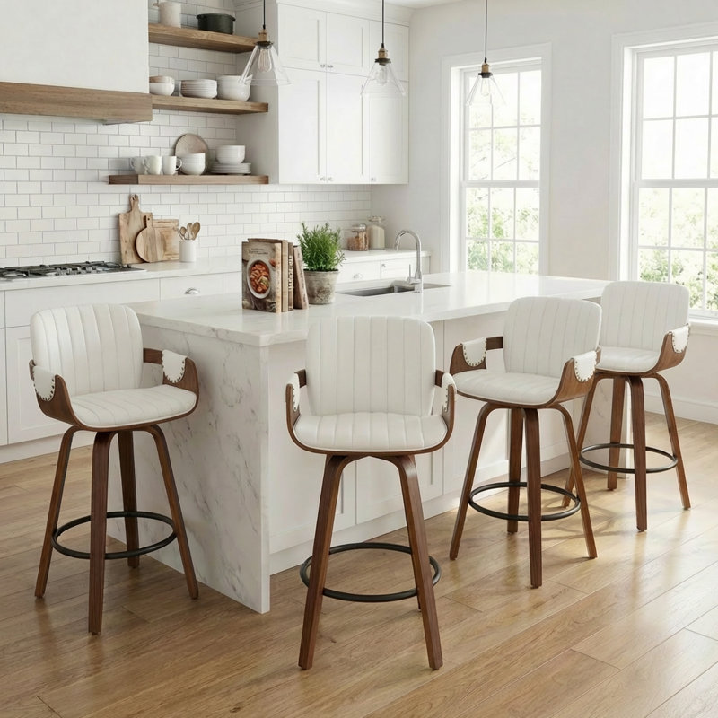Tabouret de comptoir pivotant avec structure en bois Youngstown, Blanc