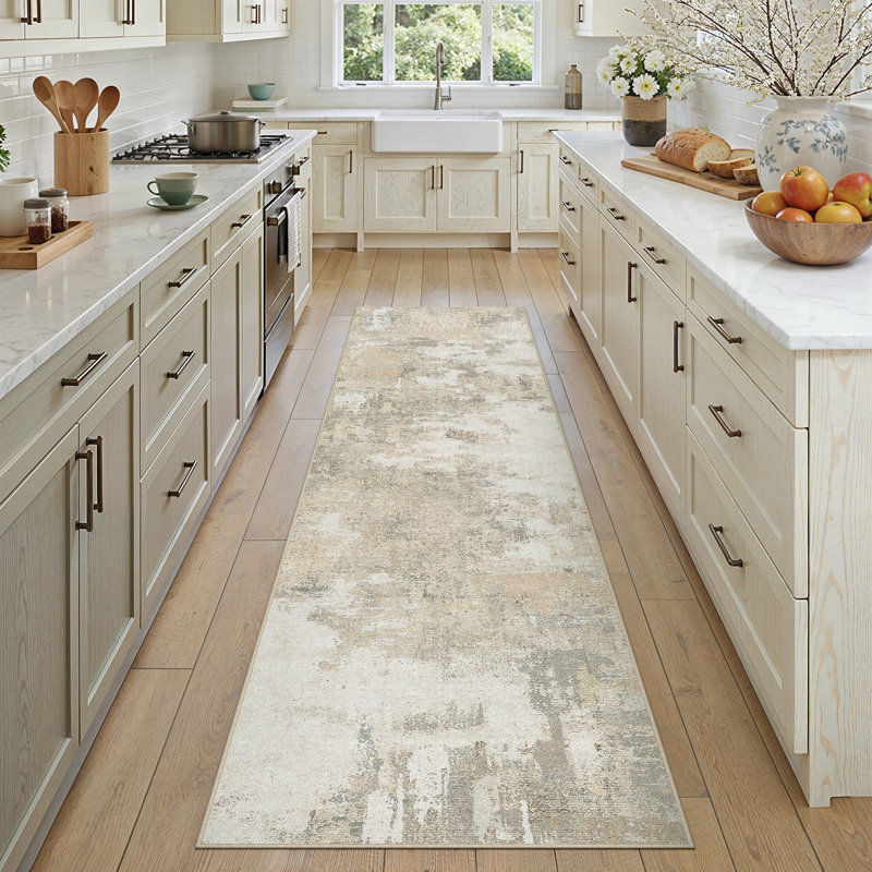 Modern Abstract Machine Washable Roll-Packaged Area Rug With Non-Slip Rubber Backing, Runner 2' x 8'