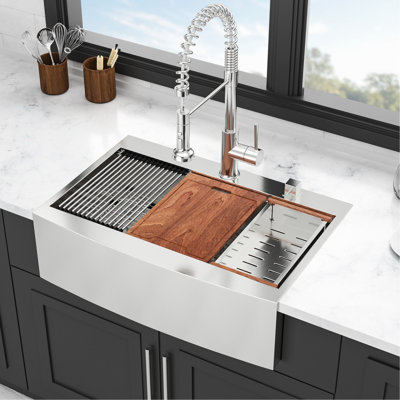 36" Stainless Steel Sink Workstation - 36X22x10 Inch, 16 Gauge Topmount Apron Front, Clean Easily And Stay Beautiful 36-Inch Kitchen 304, Long-Lasting Performance