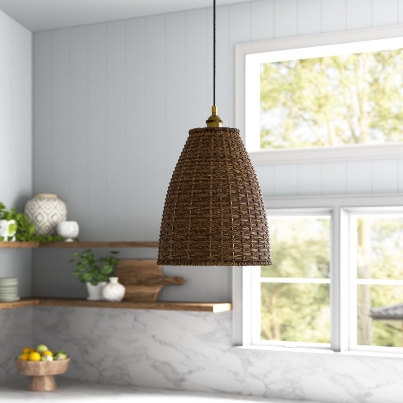 Luminaire suspendu en rotin naturel 1 lumière brun foncé Aldona