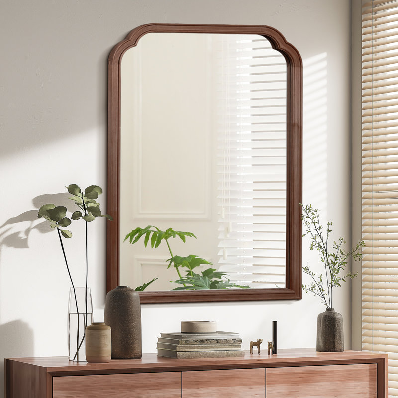 Ancalin Solid Wood Arched Wall Mirror, Walnut, 40" x 30"