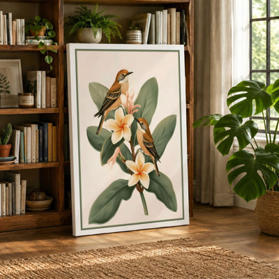 Bird and Blossom Botanical - Wrapped Canvas